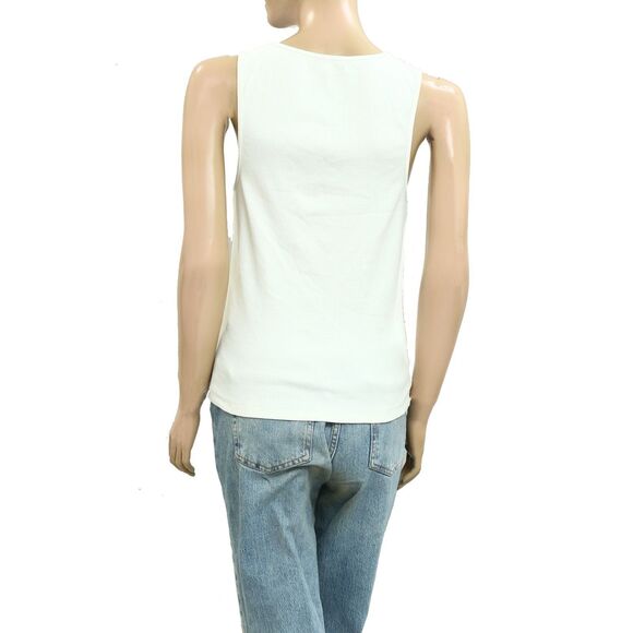 Anthropologie Maeve Embroidered Icon Tank Top Sleeveless Ribbed White S 281544 - Picture 11 of 12